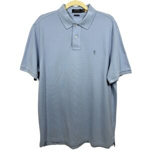Polo Ralph Lauren Mens‎ Classic Fit Solid Mesh Polo Shirt Light Blue Size Large